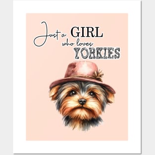 Just a Girl Who Loves Yorkies cute Yorkie dog with hat watercolor art Posters and Art